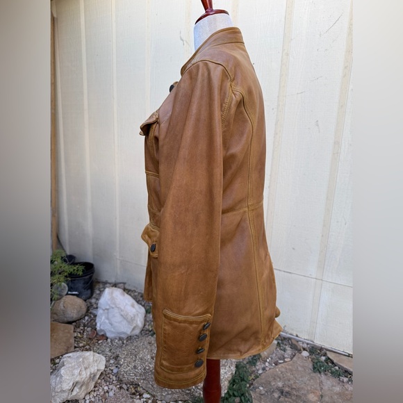 Free People We the Free Sheep Leather Horizons Military Jacket Button Tan Boho - Picture 5 of 10